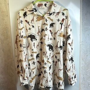 Shein Animal & Letter graphic button‎ front blouse sz L